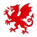 Red heraldic Somerset dragon on a white square background